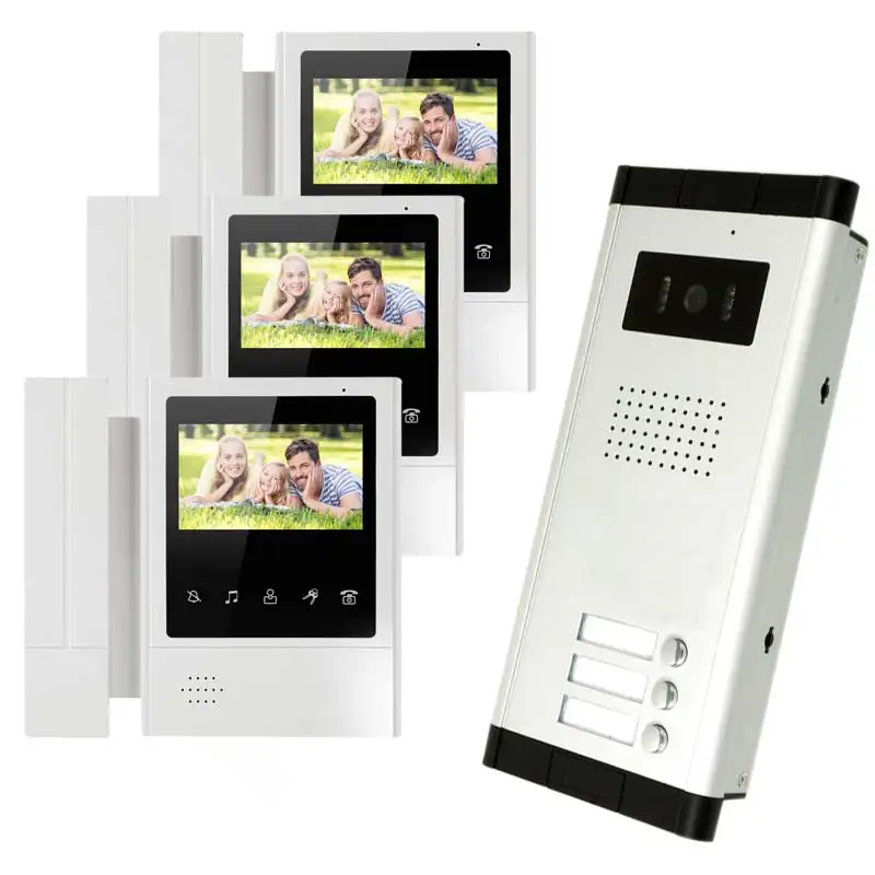 

New brand 4.3'' color video door phone 3 monitors with 1 intercom doorbell can control 3 houses for multi apartment