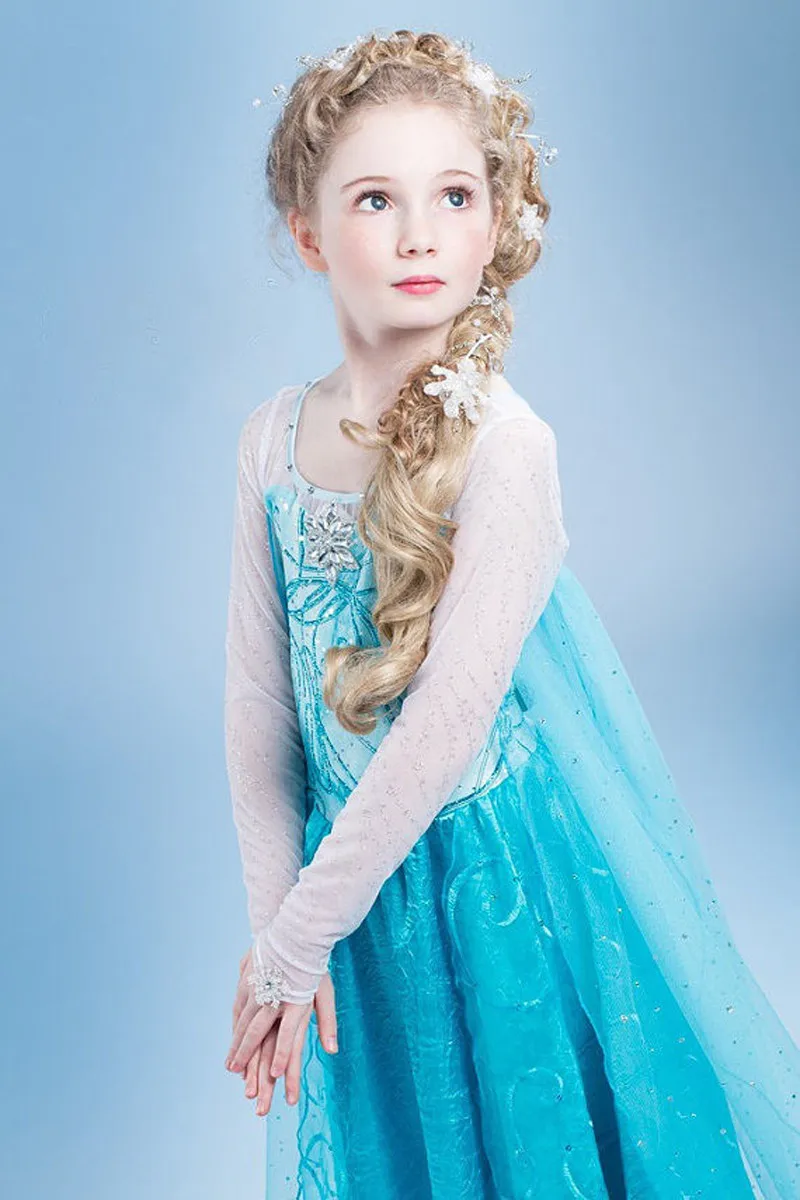 Girls Dresses Summer 2016 Girl Dress Children clothing Anna Blue Movie Dress + Red Cape Girl Princess Dresses Cosplay Costumes children dress