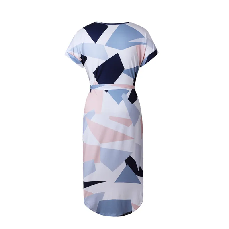 2018-Summer-Dress-female-V-neck-Women-Fashion-Geometric-Print-Elegant-Cute-Sashes-Sexy-Slim-Dress (2)