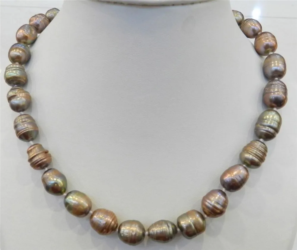 

FREE SHIPPING10-11MM CHAMPAGNE NATURAL TAHITIAN PEARL NECKLACE 18" AAA (A0513)