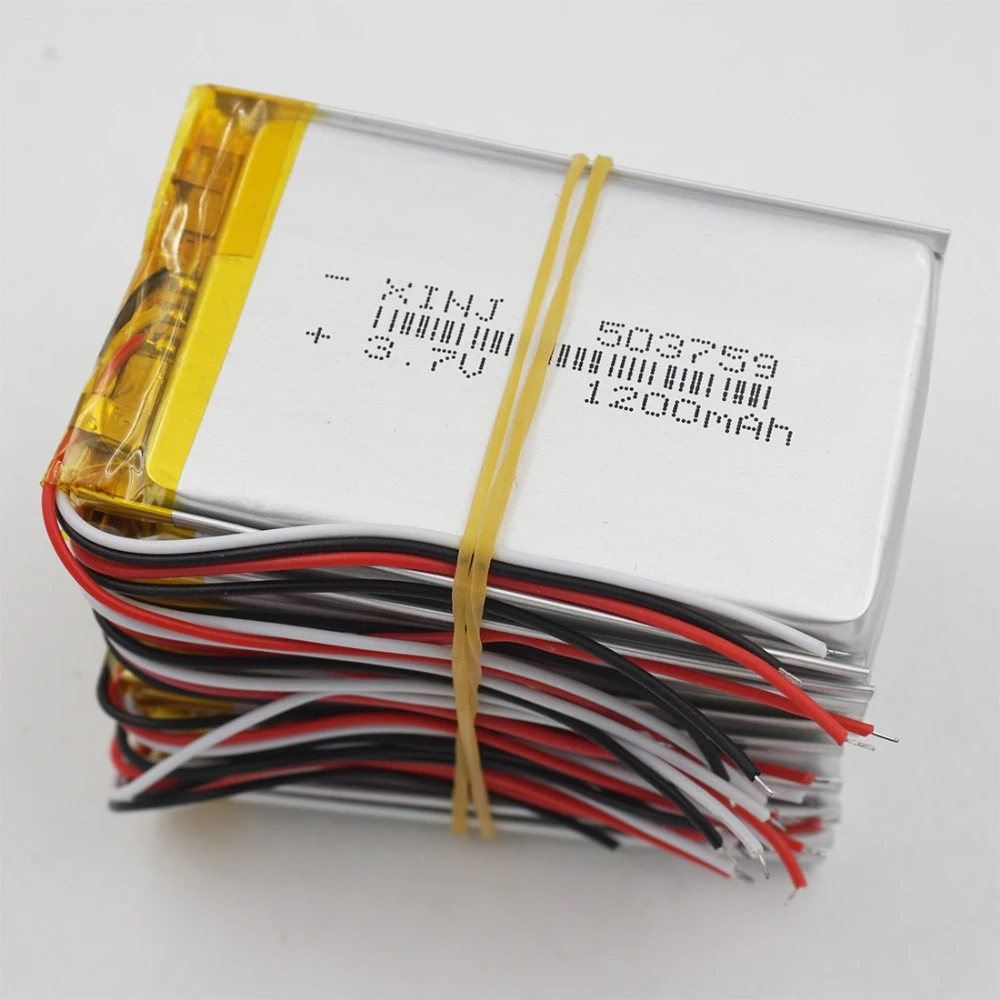 Xinj 10pcs 3.7v 1200mah 3 Wires Thermistor Lithium Polymer Battery Lipo
