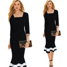Platz kragen kleid partei abend frauen 2016 neue langarm schwarz weiß patchwork farbe bodycon fischschwanz langes kleid