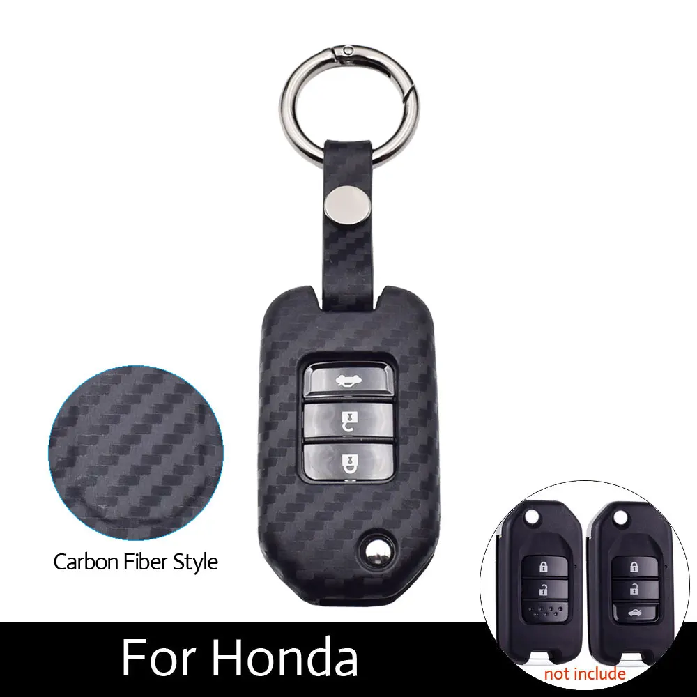 

ATOBABI Carbon Fiber Pattern Silicone Car Key Case for Honda CIVIC ACCORD ODYSSEY EURO CRIDER JADE 2014-2016 Flip Fob Keys Cover