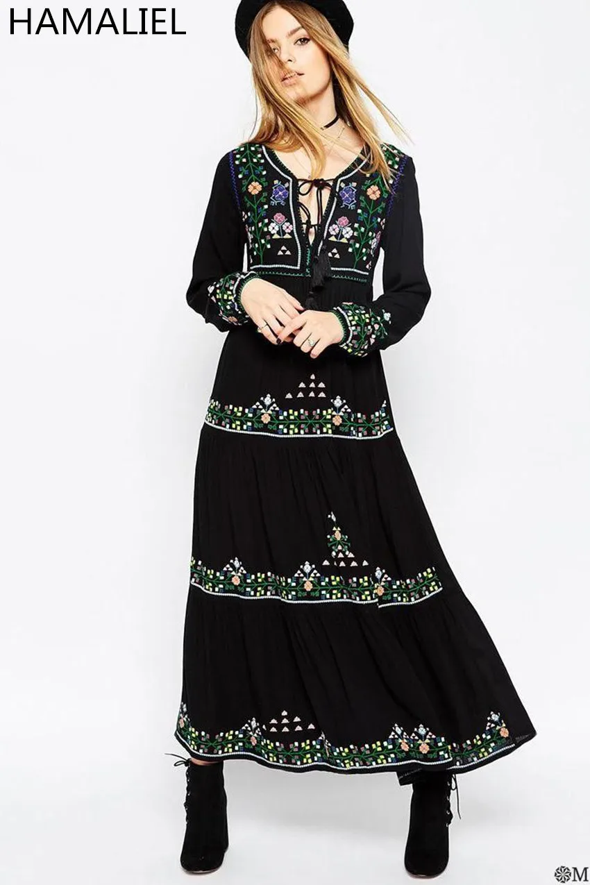 Bohemian Style Summer Women Dress 2018 Europe Black