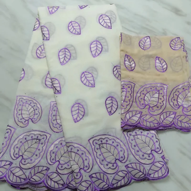 

(5+2yards/set) cream lilac African cotton lace soft Swiss voile lace fabric with emboidery plus French lace set for dress CLS232
