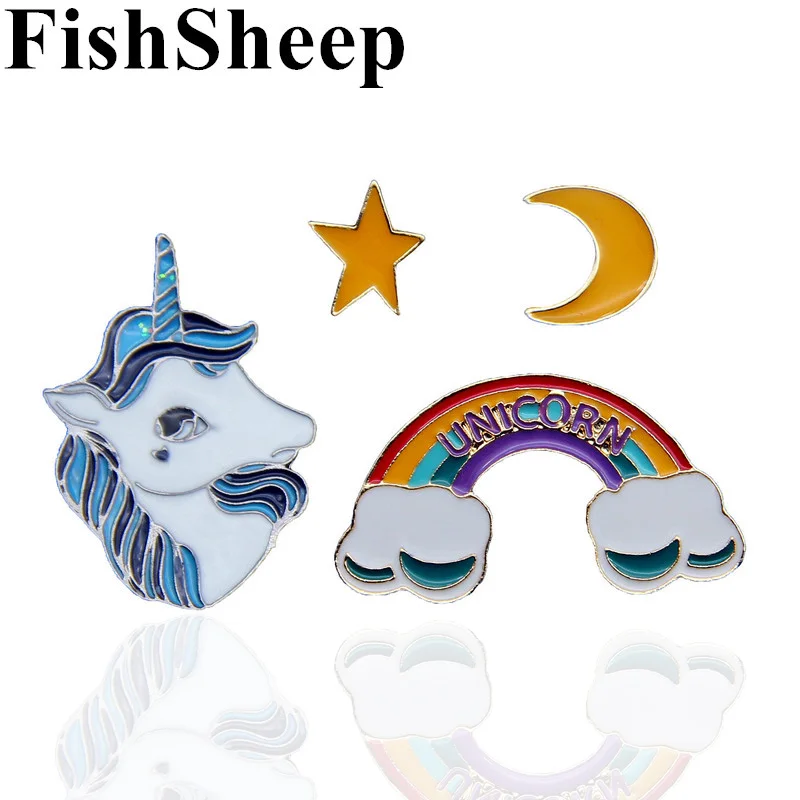 

FishSheep Cute Animal Unicorn Enamel Pins And Brooches For Women Metal Rainbow Star Alpaca Badges Collar Pin Brooch Jewelry Gift