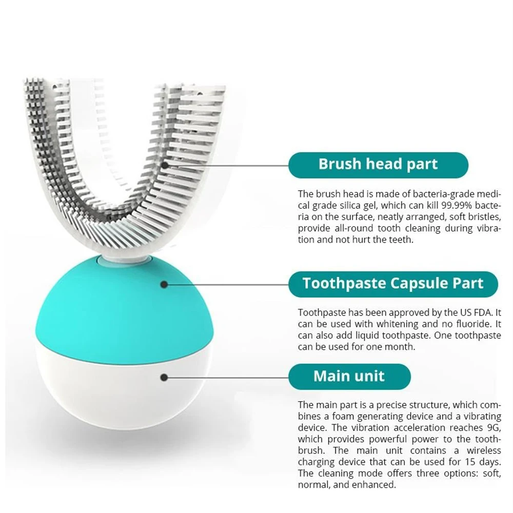 Электрическая ультразвуковая зубная щетка, интеллектуальная автоматическая зубная щетка, кольцо, беспроводная зубная щетка, 360 градусов, чистая, ленивая, u-образные брекеты