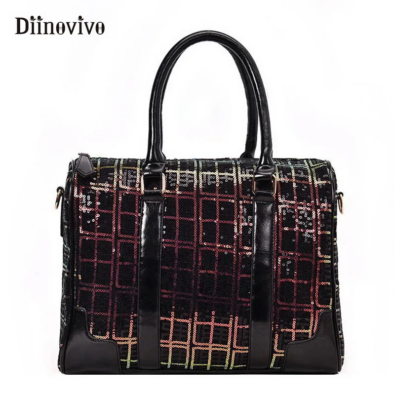 

DIINOVIVO Brand 2019 New Fashion Sequins Women Handbag Big Travel Bags Designer Female Lattice Shoulder Bag Casual Tote WHDV1000