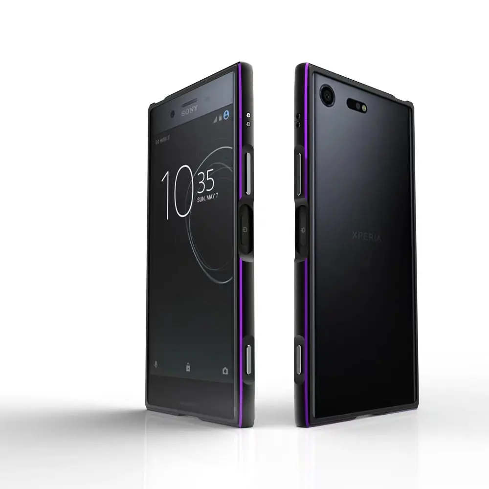 Чехол для sony XZ1 роскошный Ультратонкий алюминиевый бампер для sony Xperia XZ1 G8341 G8342+ 2 пленки(1 передняя+ 1 задняя - Цвет: Purple Black