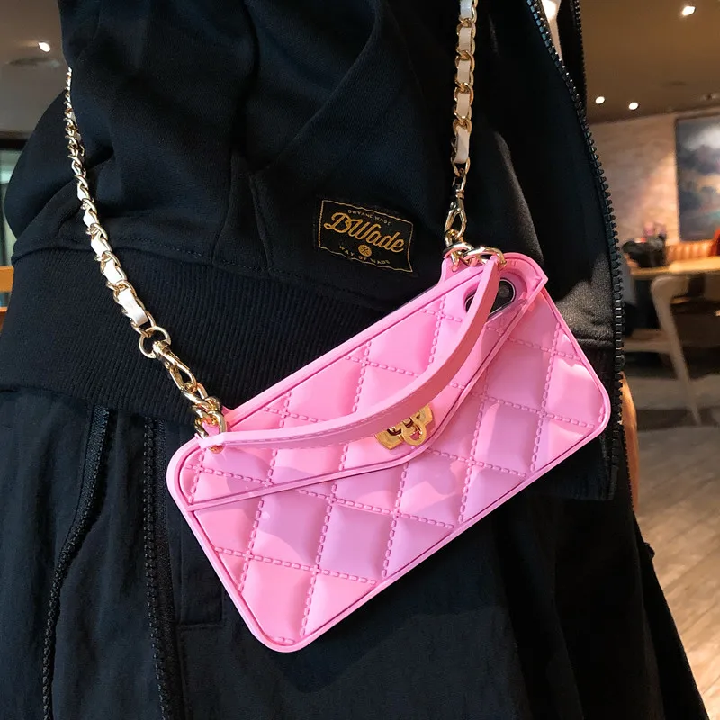 Роскошная модная 3D силиконовая розовая сумка-мессенджер сумка ремень из металла и кожи чехол для iphone 6 7 8 plus X XRXS MAX чехол для телефона s - Цвет: pink