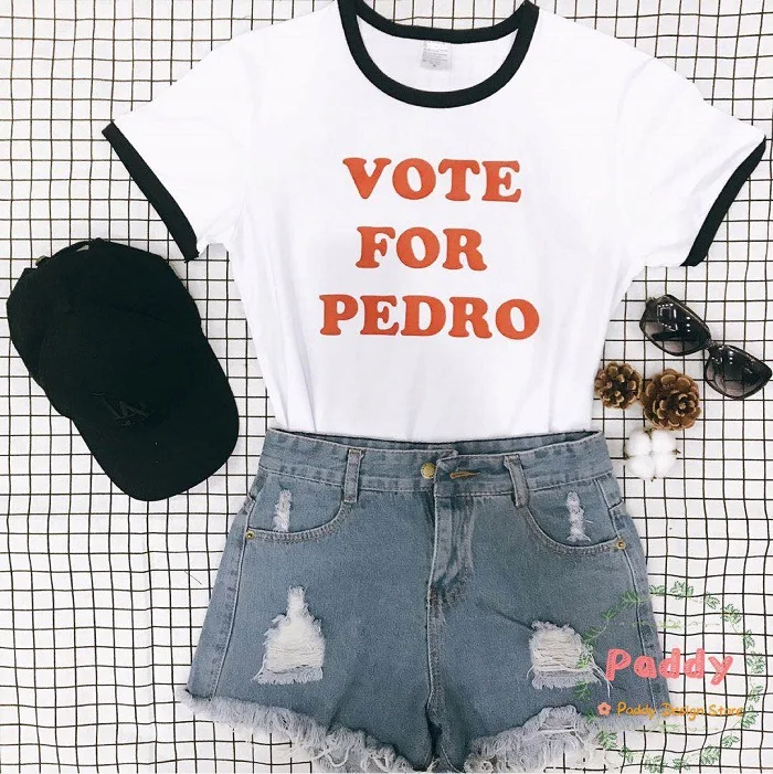 

OKOUFEN VOTE For PEDRO tshirt ringer letter print tee fashion unisex cotton plus size tops crewneck short sleeve cool clothing