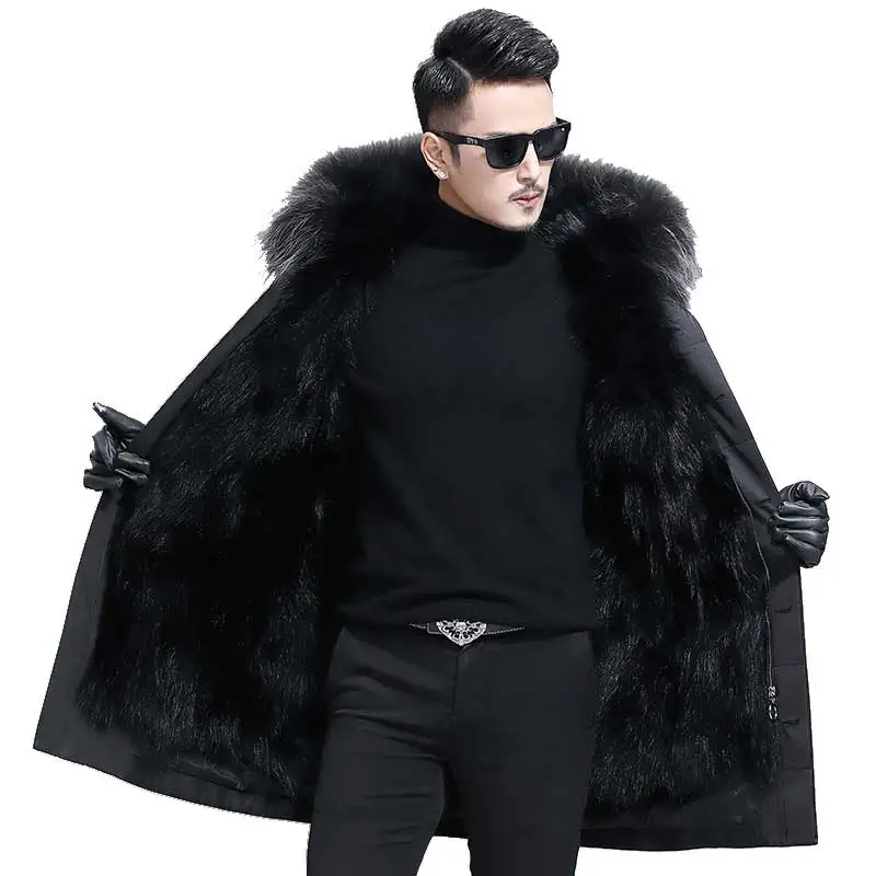 Chaude Doublure Avec Capuchon 2018 Amovible Épaisse Outwear Mens Raton Parka Grande Hiver Chaud Manteau Fourrure Laveur Beige À De Luxe vgS7wxv