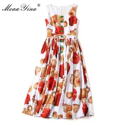 MoaaYina модное дизайнерское подиумное летнее женское платье с цветочным принтом и розовыми печеньями на пуговицах повседневное праздничное