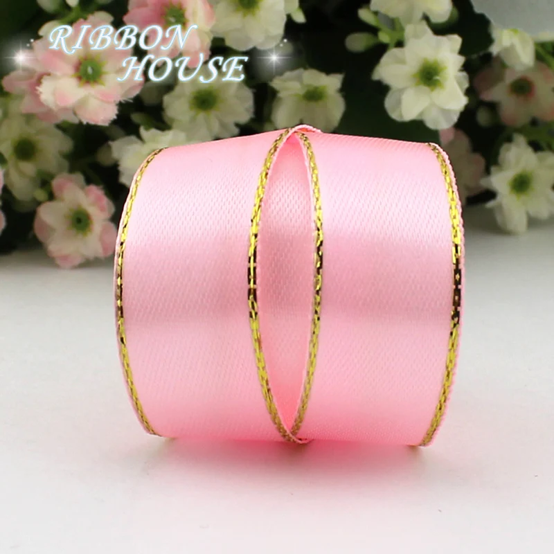 1 Inch Pink Gold Edged Satin Ribbon Pink Satin Ribbon 25mm Ribbon Satin Ribbon