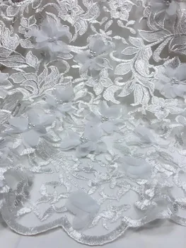

2018 High Quality African Lace Fabric White French Net Embroidery Beads Tulle Lace Fabric For Nigerian wedding part dress