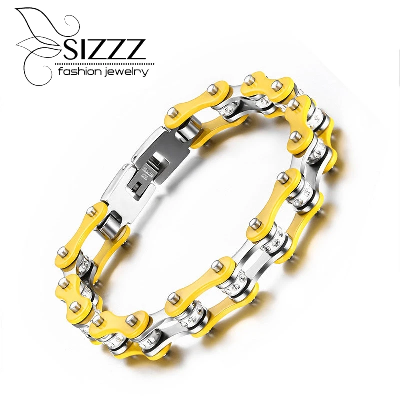Для женщин браслет из нержавеющей стали велосипед браслет-цепочка Ювелирные изделия с браслет ювелирные изделия для Для женщин yellor couour 18 мм