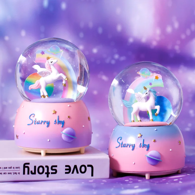 Girls & Women,Birthday Gift & Luminous Valentines Day Present Unicorn Night Light for Kids Aisha Angel Unicorn Ballerina Music Box Snow Globe with Ballerina Rotating