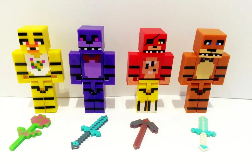 

4pcs for Minecraft FNAF Plastic Toy Set Five Nights At Freddy's Foxy Chica Bonnie Freddy Action Figures with Sword Kid Toy Gift