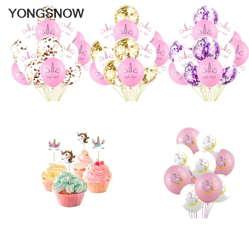

12inch Unicorn Balloon Mini Paper Cake Toppers for Baby Shower Birthday Wedding Party Decoration Kids Party Favors Latex Balloon