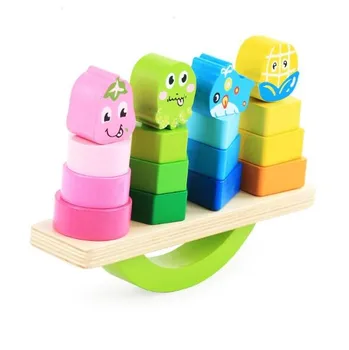 

Wooden blocks color children early education animal fruit shape cognitive hand eye coordination puzzle balance set column toy