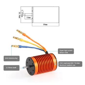 

9T 4370KV 4 Poles Sensorless Brushless Motor and Waterproof 66A Sensorless Brushless Car ESC for 1/10 RC Car Truck Boat 6.19
