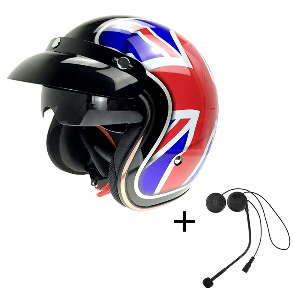 Motorcycle Vintage Helmets 3//4 Open Face Helmet Built-in Visor