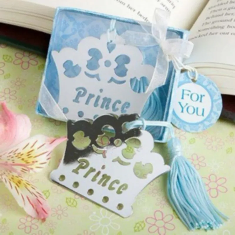 

FREE SHIPPING(30pcs/Lot)+Baby Shower Favors Blue Colors For Boy Crown Prince Bookmark Birthday Party Giveaway Gift For Guest