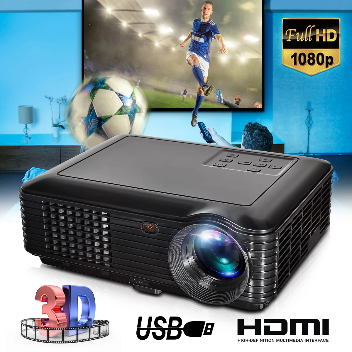 White 3500Lm LED Portable Projector 800x480 Resolution Home Theater Support 1080P USB VGA SD AV White 3500Lm LED Portable Projector 800x480 Resolution Home Theater Support 1080P USB VGA SD AV