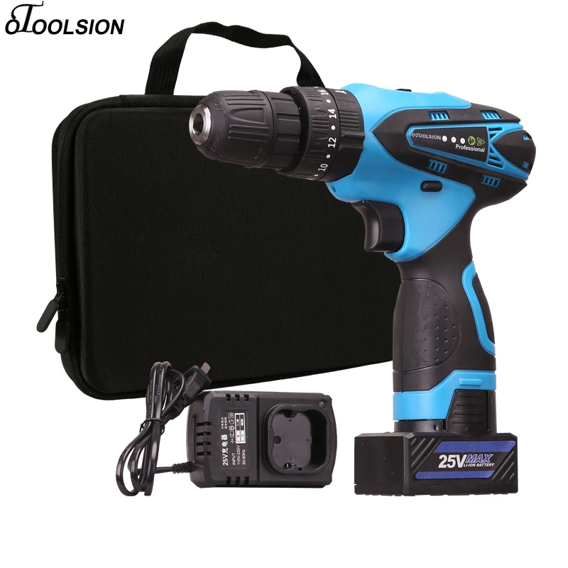 

Dual Speed Power Tools 25V Impact Drill Charging Drill Lithium-ion Battery Cordless Drill Impact Hand Drill In Steel Wood