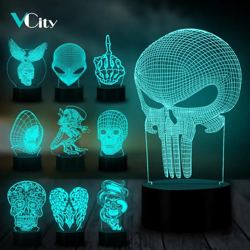 VCity Декор на Хэллоуин Орел Череп инопланетянин 3D ночной Светильник светодиодная