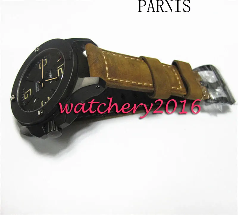 47 мм Parnis с черным циферблатом сапфировое стекло с регулировкой даты PVD чехол светящийся 21 jewels Miyota автоматические мужские часы