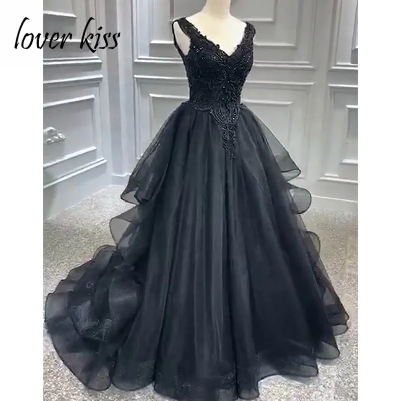 Винтажное платье Lover Kiss de novia черное в готическом стиле с треугольным вырезом