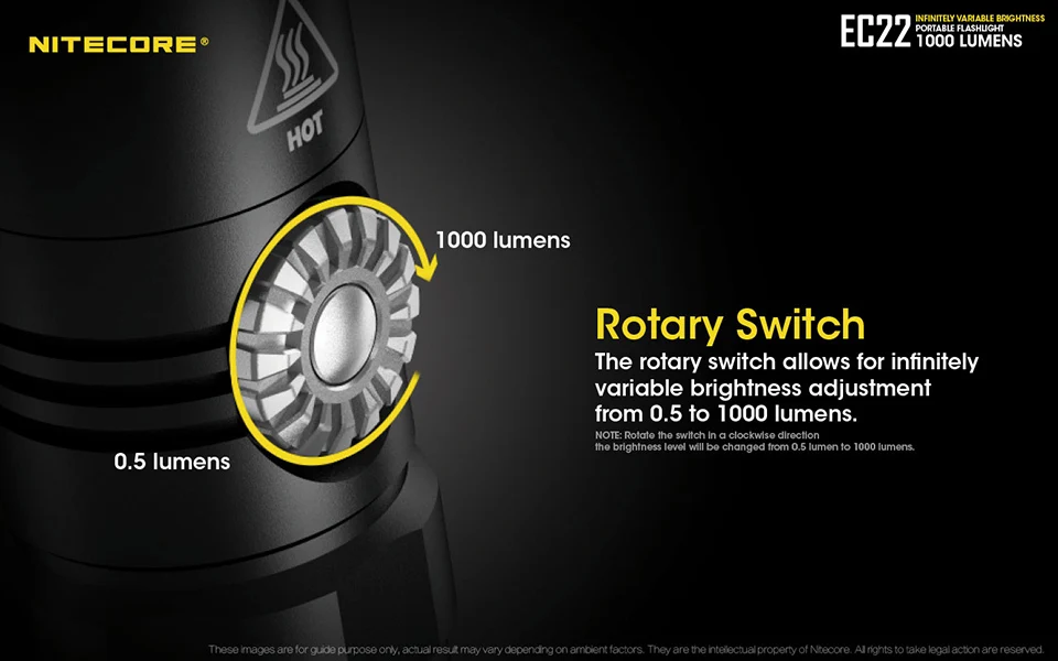 NITECORE EC22 поворотный переключатель бесступенчатая яркость 1000LMs светодиодный фонарик водонепроницаемый Открытый походный фонарь