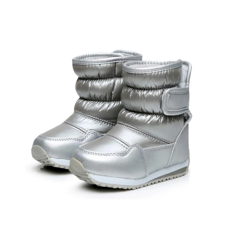 SKHEK/зимние ботинки для девочек с цветочным принтом; зимние ботинки для маленьких девочек; теплые зимние ботинки для мальчиков; обувь для девочек; размеры 23-36; C002 - Цвет: Серебристый