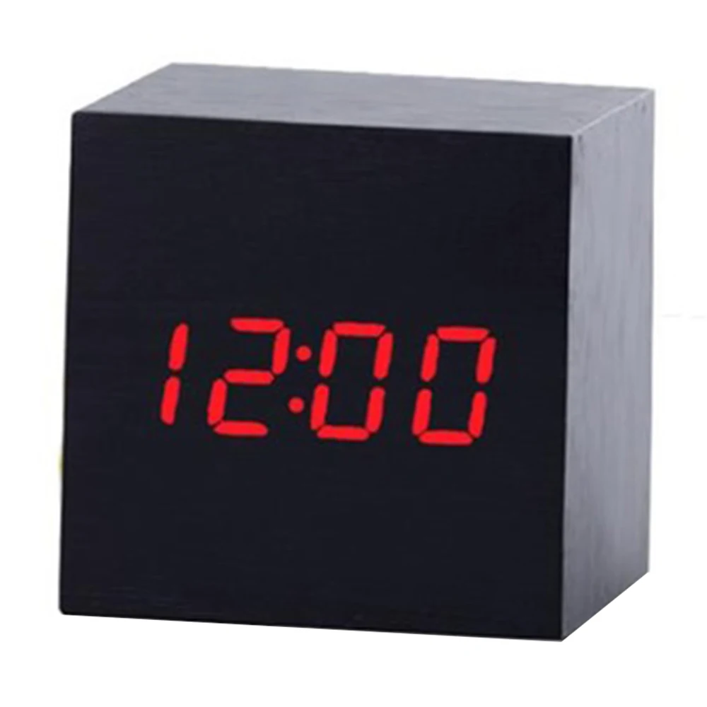 Многоцветные деревянные часы с управлением звуками, современный деревянный цифровой светодиодный Настольный будильник, термометр, таймер, календарь, настольный декор - Цвет: J