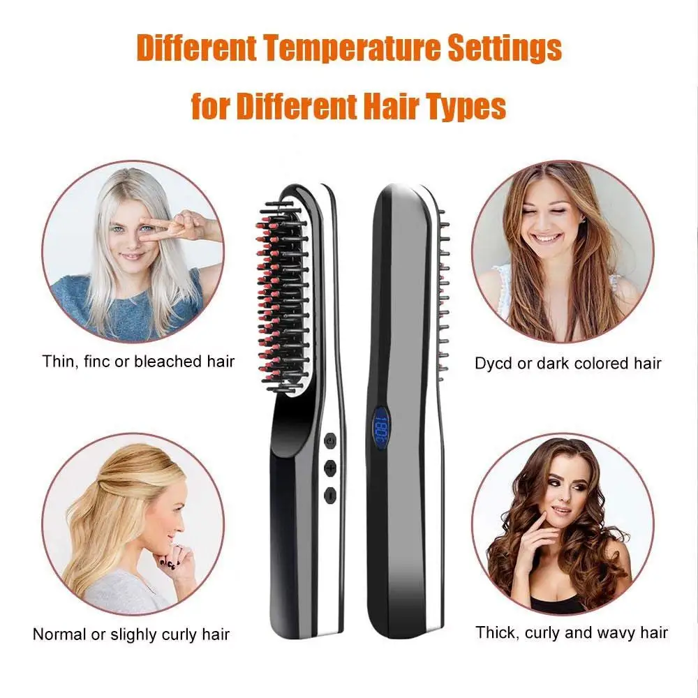 

LED Indicator Travel Anion Straight Straightener Beard Combs Brush USB Portable mini Straight Hair Comb Fast Electric