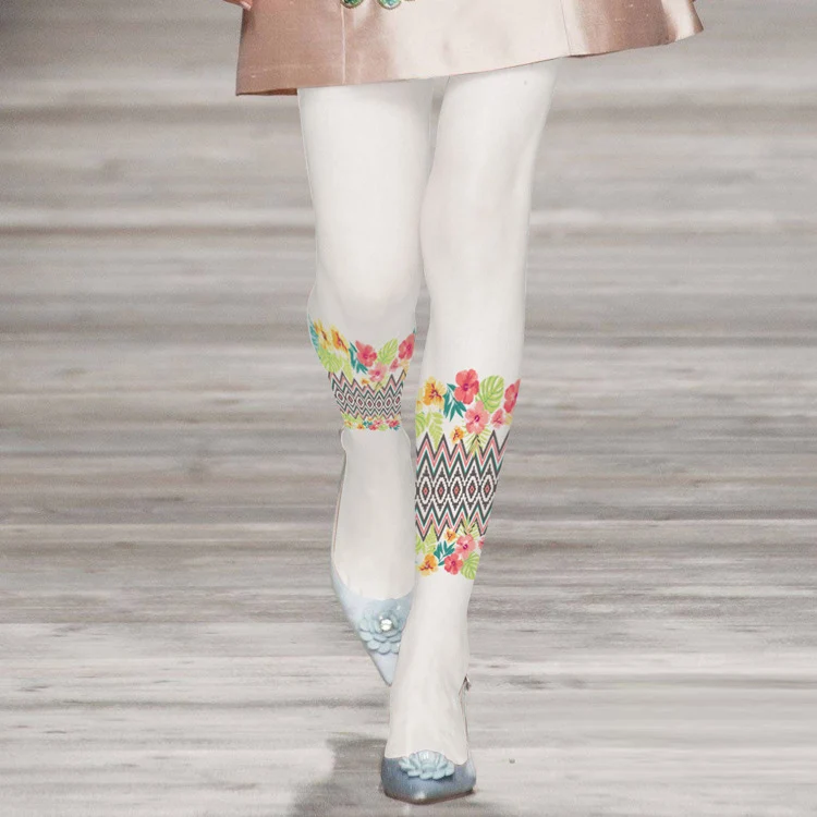 

Rural Style Diamond Lattice Flower Printed Pantyhose