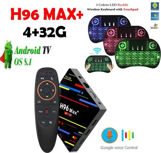 H96 MAX+ Plus голосовой пульт дистанционного управления Android 9,0 tv Box 4 Гб ram 32 ГБ rom или 4 Гб+ 64 ГБ опция mx3 с подсветкой air moues RK3328 2,4G/5G Wifi - Цвет: 4G 32G air mouse