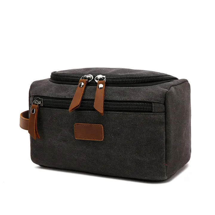 New Men Travel Toiletry Bag Wash Shaving Dopp Kit Packing Cubes Bags Dopp Kit for Canvas Leather Women Travel Bag Cosmetic Pouch - Color: Black