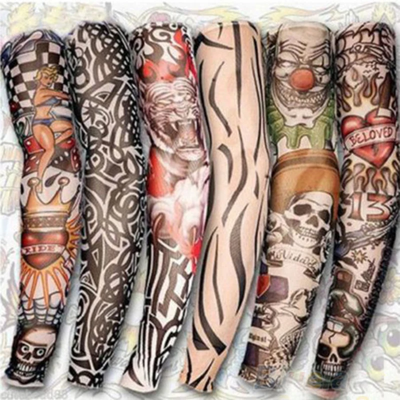 6Pcs/Lot Men Sun Protection Arm Sleeves Rock Punk Style Temporary Fake Slip On Kit Unisex Women