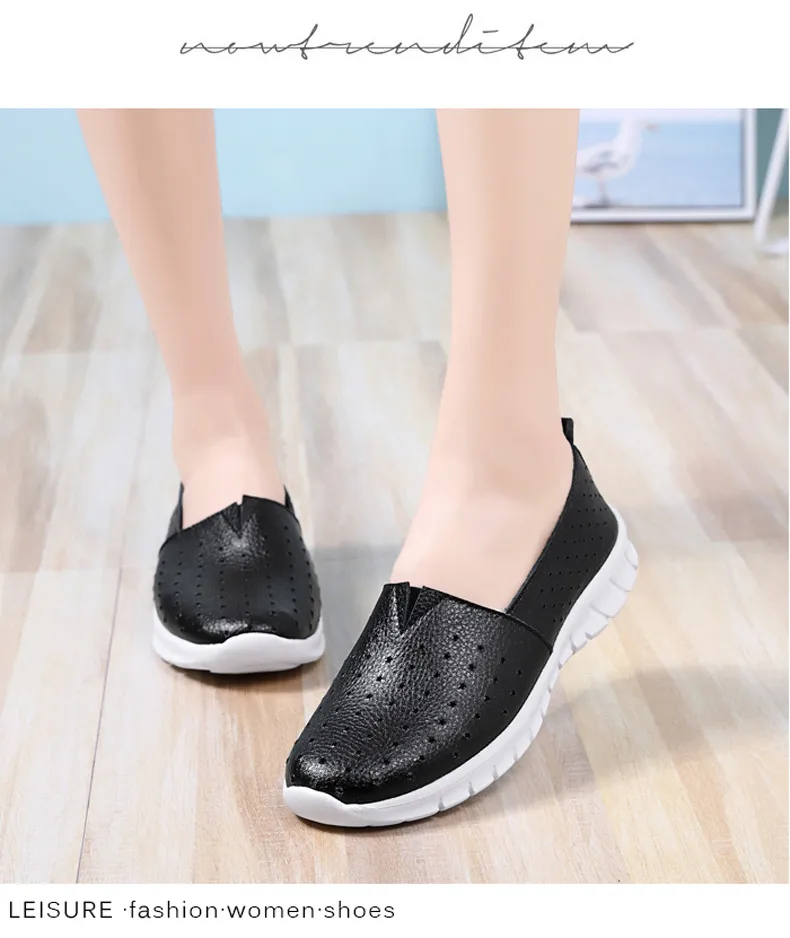 Women Loafer Flats 2019 Summer Slip On Leather Loafers Breathe Boat Shoes Moccasin Ladies Walk Flat Shoes zapatillas mujer (13)