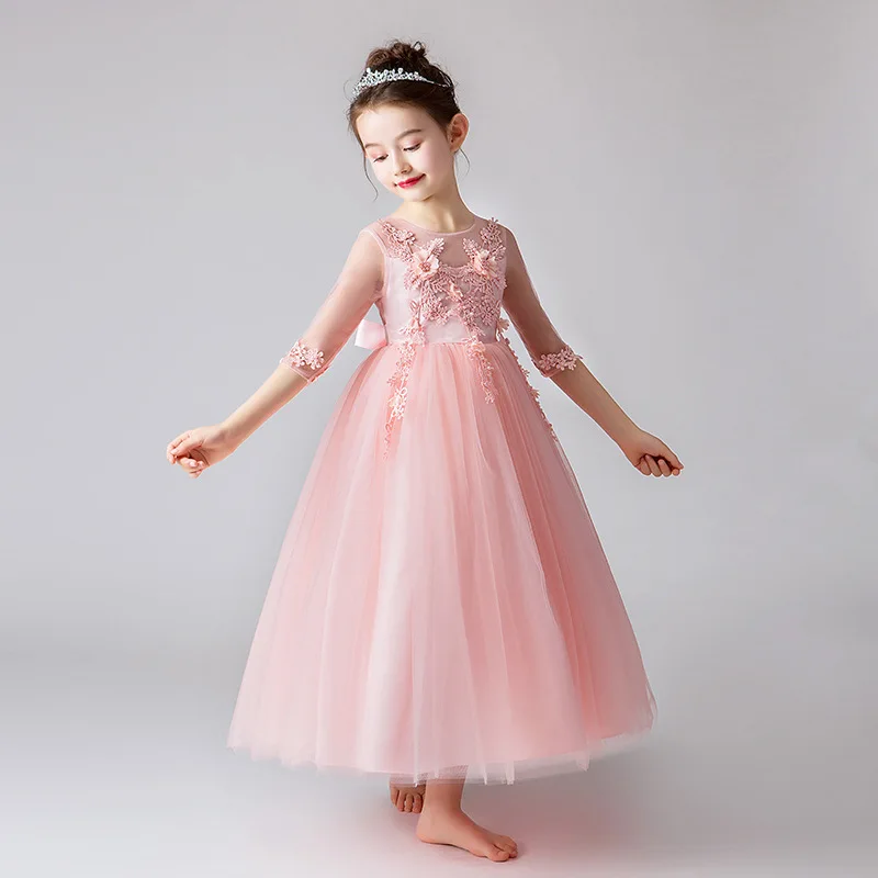 Великолепное платье с блестками и цветочным узором для маленьких девочек; Детские праздничные Платья с цветочным принтом; одежда принцессы с юбкой-пачкой для маленьких детей; От 6 до 13 лет - Цвет: Pink-A