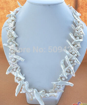 

FREE SHIPPING>>@> HOT >NATURE 20" 50mm WHITE CROSS BAROQUE KESHI REBORN PEARL NECKLACE
