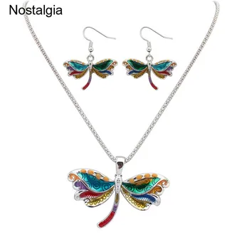 

Nostalgia Dragonfly Insect Indian Jewelry Set Wedding Big Necklace Earring Sets Jwellery Women
