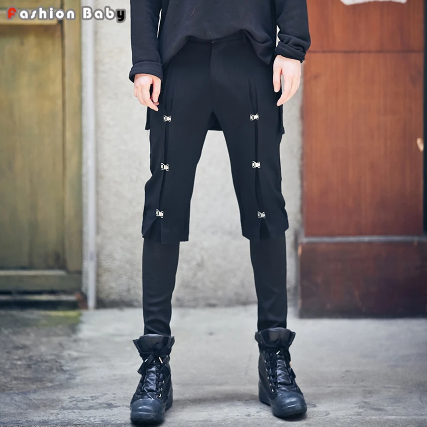 Quality Men's Unique Button Design Casual Rib Jogger Pant Black 2017
