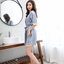 Новые модные Для женщин Сексуальная кружевная атласная ночная рубашка+ ночная рубашка в комплекте с купальным халатом, комплекты с короткими рукавами, одежда для сна, комплект для отдыха женские рубашки J1