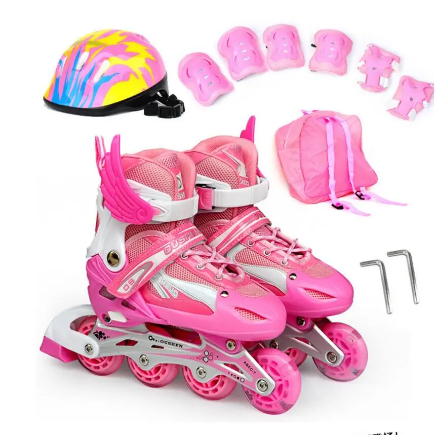 مجموعة كاملة قابل للتعديل الأسطوانة أحذية تزلج للأطفال الأطفال في الهواء الطلق التزلج انزلاق سباق التعرج الزلاجات مضمنة والجسم حماية خوذة