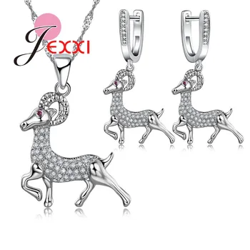 

Creative Jewelry Gift For Women Fashion Silver Necklace Earring Set Promotion Cute Animal Flying Goat Pendant Low Price