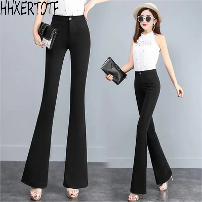 

Fashion temperament pants female 2019 spring new female high waist slimming black Micro-horn pants casual trousers