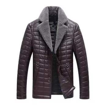 

HOT Mens Winter new Business Casual Warm Solid color lattice Lapel High imitation sheepsk coat Men Slim fur one leather jacket